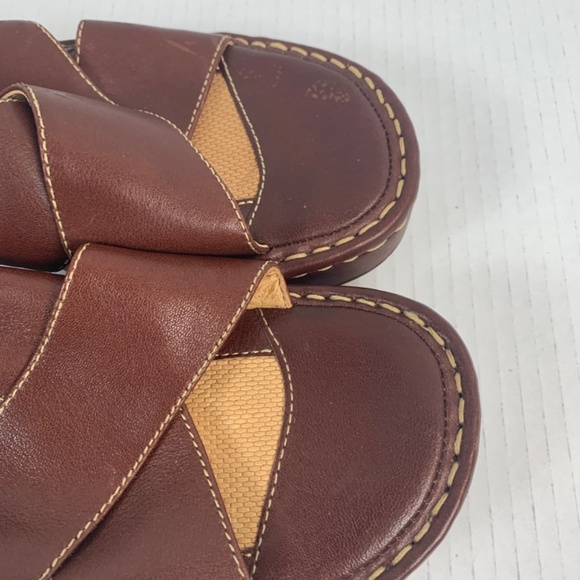 Born Criss Cross Leather Platform Wedge Sandal Womens 8M Brown Open Toe Slip On - Picture 7 of 13